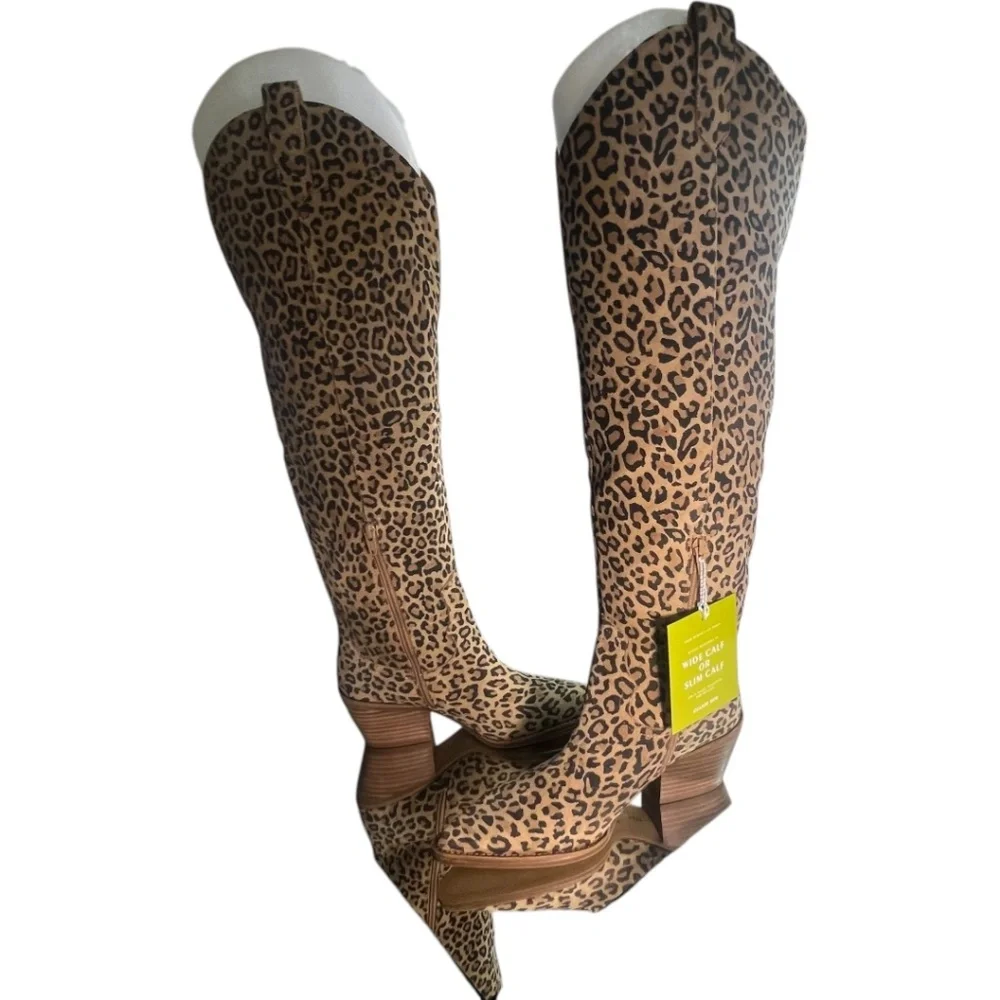 Gianni Bini COLBBIYE Leopard Boots SZ 8.5 Leather Over the Knee New in box